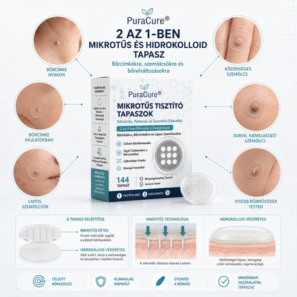 🔥PuraCure® 2 az 1-ben mikrotűs és hidrokolloid tapasz🍀 | Kiálló anyajegyek, aknék, lapos szemölcsök és bőrnövedékek eltávolítására | Segít csökkenteni a ráncokat, hegeket és bőrhibákat | Láthatatlan tapasz az arcra és testre