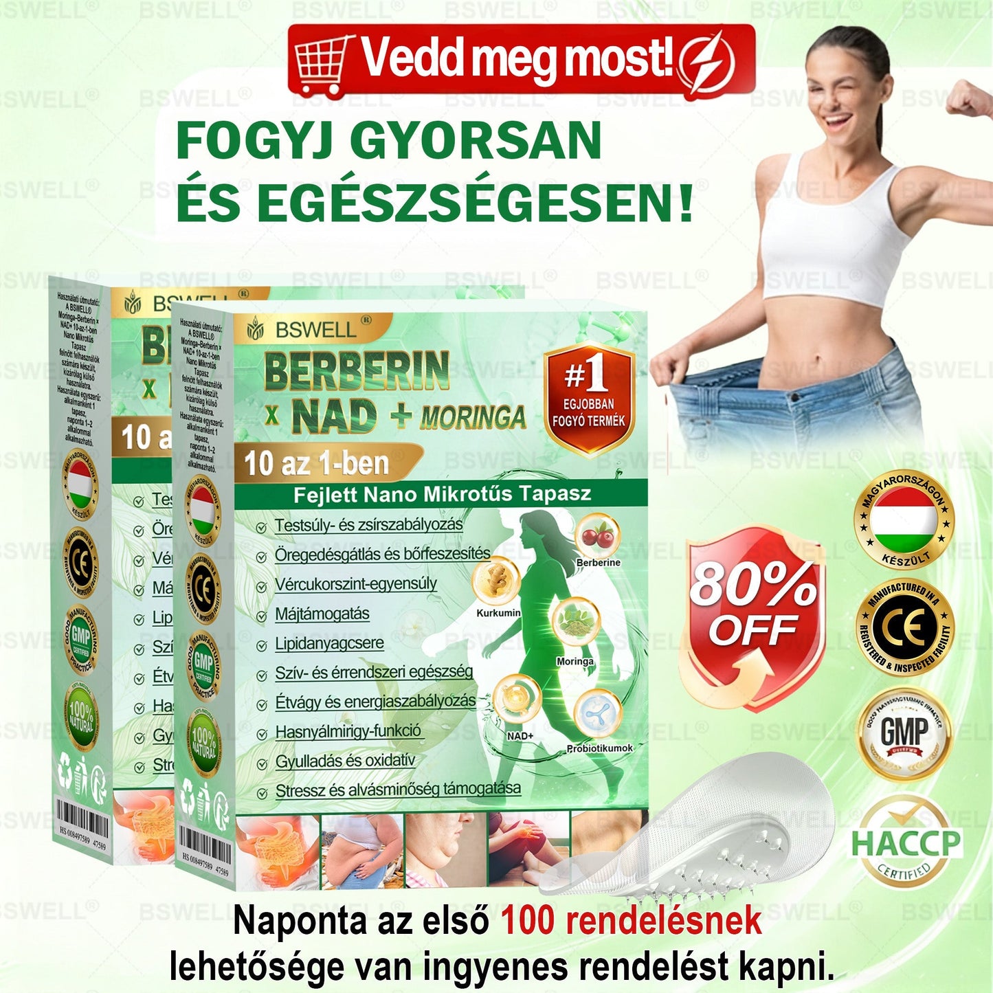 👩‍⚕️BSWELL® Nano mikrotűs karcsúsító tapasz (Naponta egyszer már 28 napon belül látható változások láthatók) Alkalmas: elhízás kezelésére, szív- és érrendszeri egészségre, cukorbetegség kezelésére, alvási apnoéra és bélrendszeri problémákr🏆