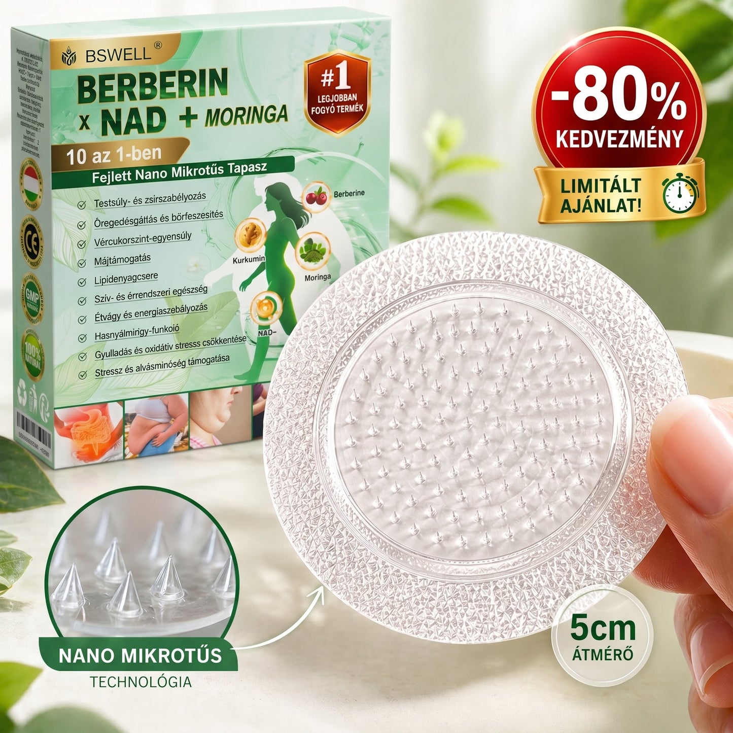 🌿BSWELL® Nano mikrotűs karcsúsító tapasz (Naponta egyszer már 28 napon belül látható változások láthatók) Alkalmas: elhízás kezelésére, szív- és érrendszeri egészségre, cukorbetegség kezelésére, alvási apnoéra és bélrendszeri problémákr